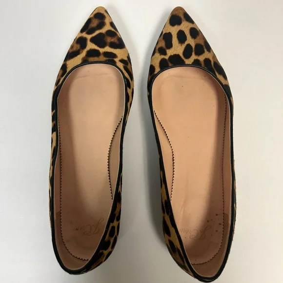 J Crew Leopard Print Shoes Women 9 Calf Hair Ballet Flats Pointed Toe Tan Brown - Picture 9 of 14